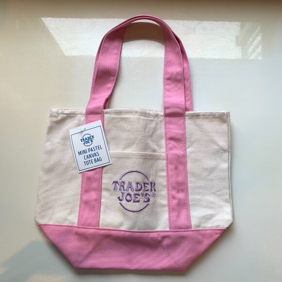 New Trader Joe's Mini Canvas Tote Bags Pink and Purple - Picture 2 of 3